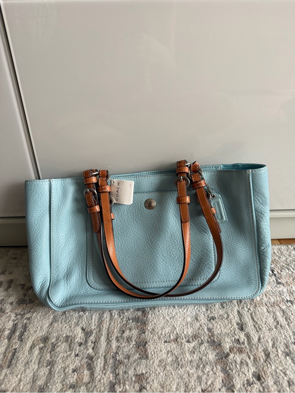 Coach Soft Pebble Collection Tote in Robin’s Egg Blue